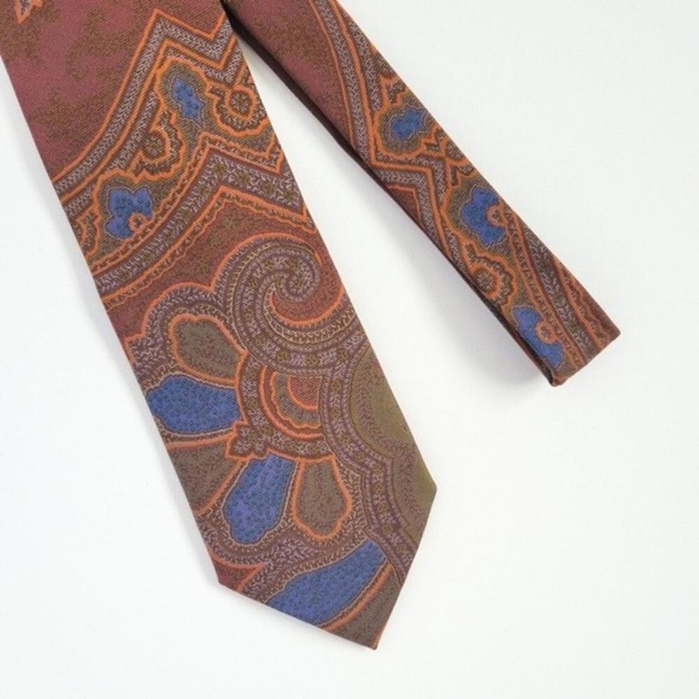 NEW Etro Tie Italian Silk Paisley Necktie NWOT Brown Green Orange Mens - Picture 5 of 9